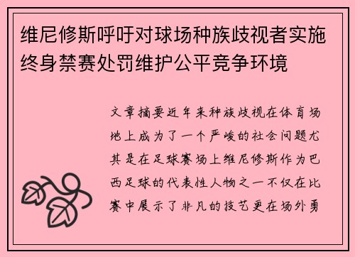 维尼修斯呼吁对球场种族歧视者实施终身禁赛处罚维护公平竞争环境